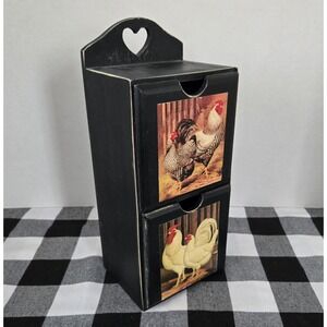 Wooden Farmhouse Shelf W 2 Drawers Chickens Roosters Country Rustic